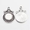 Tibetan Style Zinc Alloy Flat Round Pendant Cabochons Settings TIBEP-R334-252AS-RS-2