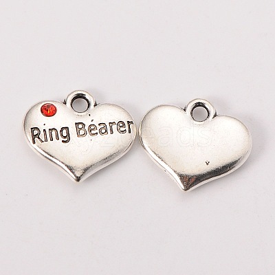 Wedding Theme Antique Silver Tone Tibetan Style Heart with Ring Bearer Rhinestone Charms LS-TIBEP-N005-15D-1