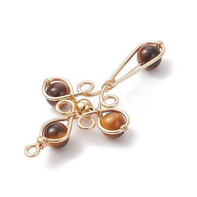 4Pcs 4 Styles Natural Tiger Eye Pendants PALLOY-TA00326-03-1