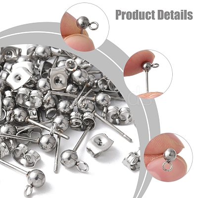 40Pcs 304 Stainless Steel Ball Post Stud Earring Findings STAS-FS0001-76P-1