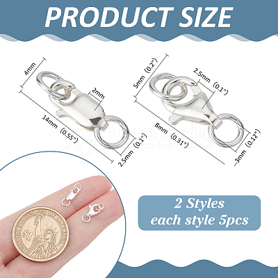 10Pcs 2 Styles 925 Sterling Silver Lobster Claw Clasps STER-ME0001-17-1
