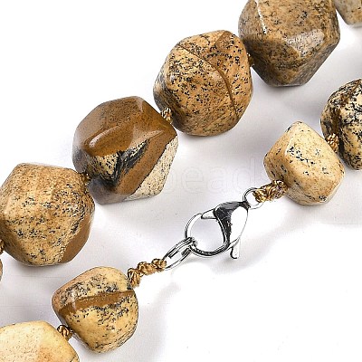 Natural Picture Jasper Nuggets Beaded Necklaces for Women Men NJEW-K388-01F-1