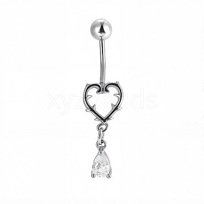 316L Surgical Stainless Steel Pave Clear Cubic Zirconia Curved Barbell Dangle Belly Rings FS-WG3A43F-11-1