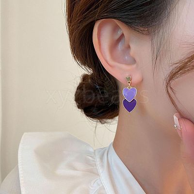Heart Alloy Enamel Dangle Stud Earrings FS-WGE7BF4-02-1