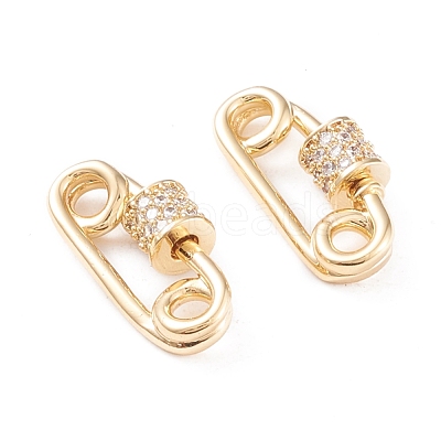 Brass Micro Pave Clear Cubic Zirconia Screw Carabiner Lock Charms X-KK-F814-38G-1