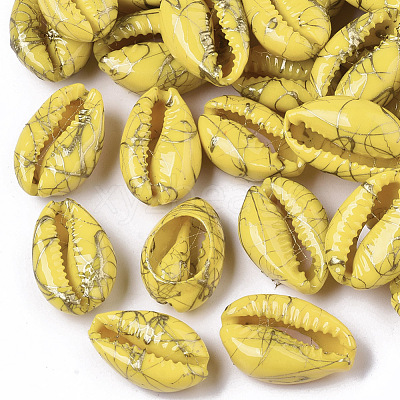 Spray Painted Natural Cowrie Shell Beads X-SSHEL-R047-03-A10-1