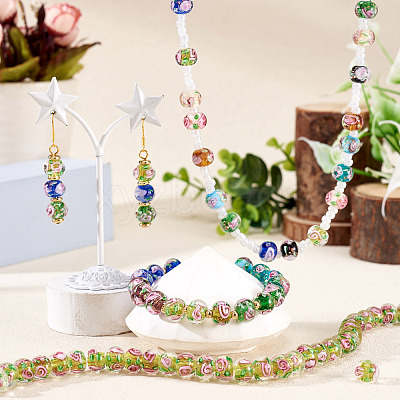 1 Strand Handmade Lampwork Inner Flower Rondelle Beads Strands LAMP-TA0002-72H-1