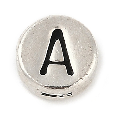 925 Sterling Silver Flat Round with Letter Beads LS-STER-G044-01AS-A-1