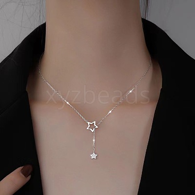 Star Alloy Crystal Rhinestone Lariat Necklaces for Women FS-WG0CF7B-02-1