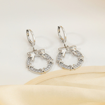 Elegant Brass Clear Cubic Zirconia Bowknot Hoop Earrings UQ7688-1