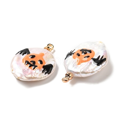 Baroque Style Natural Keshi Pearl Pendants with Enamel PEAR-G013-02F-1