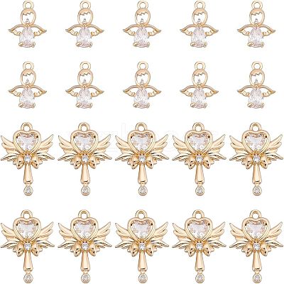 20Pcs 2 Style Rack Plating Brass Micro Pave Clear Cubic Zirconia Pendants KK-FH0004-22-1