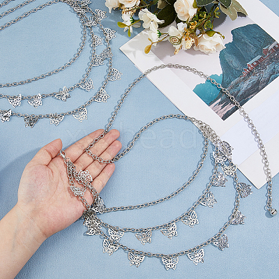 2Pcs Iron Twisted Chain Butterfly Tassel Waist Chains for Women AJEW-HS0001-14-1