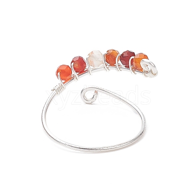 Natural Mixed Gemstone Round Beaded Open Cuff Rings RJEW-JR00566-1