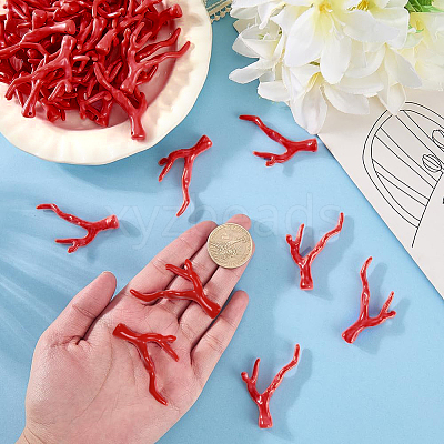 70Pcs Opaque Acrylic Imitation Coral Beads SACR-SC0001-64-1