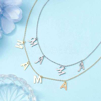 Mother's Day 304 Stainless Steel Letter MAMA Pendant Necklace NJEW-JN04702-1