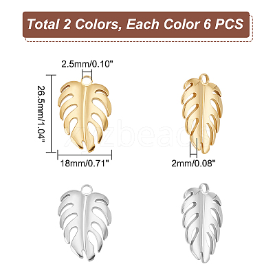 12Pcs 2 Colors 304 Stainless Steel Charms STAS-UN0042-37-1
