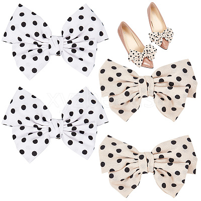 2 Pairs 2 Colors Polka Dot Pattern Cloth Bowknot Shoe Decorations FIND-CP0001-39-1