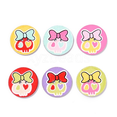 2-Hole Flat Round with Lovely Skull Pattern Acrylic Buttons BUTT-F055-02-M-1