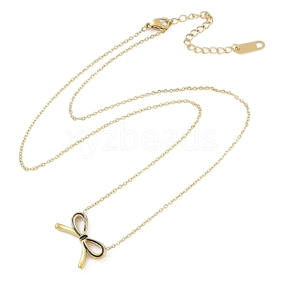 Ion Plating(IP) Golden Tone 304 Stainless Steel Enamel Bowknot Pendant Necklaces for Women NJEW-K276-07G-03-1