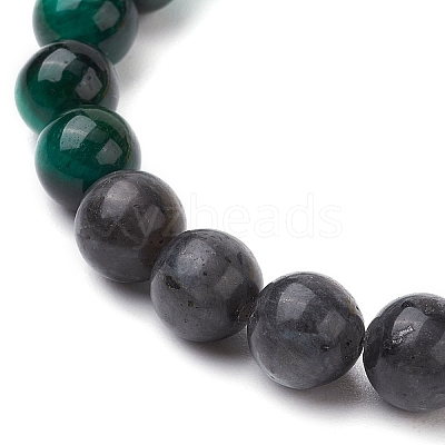 Natural Quartz Crystal & Amazonite & Tiger Eye & Larvikite Beaded Stretch Bracelets for Women Men BJEW-TA00551-1
