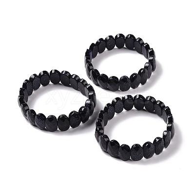 Synthetic Blue Goldstone Oval Beaded Stretch Bracelet G-E010-01T-1