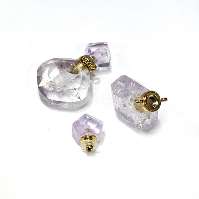Rhombus Natural Amethyst Perfume Bottle Pendants G-H241-01D-G-01-1