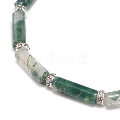 Natural Moss Agate Column Beaded Stretch Bracelet BJEW-JB08989-05-1