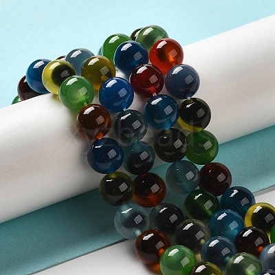 Natural Dyed & Heated Runny Agate Beads Strands G-K356-A01-03-1