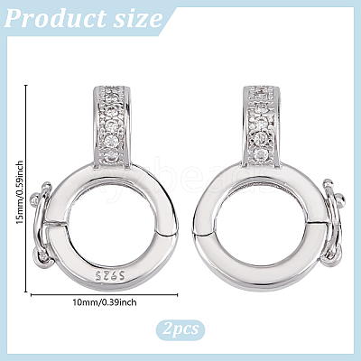 2Pcs 925 Sterling Silver Micro Pave Clear Cubic Zirconia Twister Clasps STER-DR0001-09-1