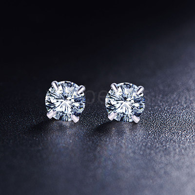Rhodium Plated 925 Sterling Silver Four Pronged Ear Studs JE420A-02-1