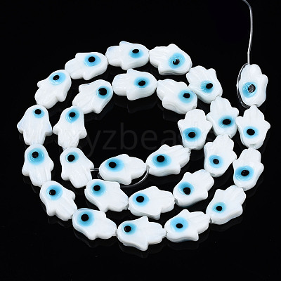 Handmade Evil Eye Lampwork Beads Strands LAMP-WH0006-06G-1