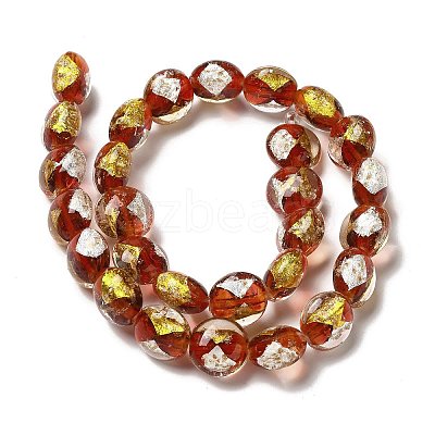 Handmade Gold Foil and Silver Foil Lampwork Flat Round Beads FOIL-C001-02D-1