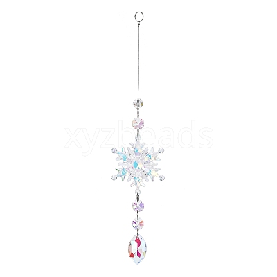 AB Color Glass Snowflake Pendant Decorations AJEW-Q144-02P-04-1