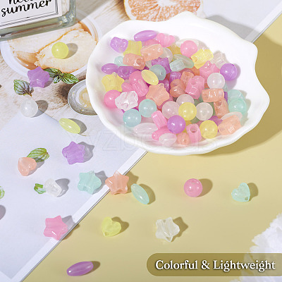 200Pcs 4 Style Luminous Acrylic Beads TACR-FS0001-02-1