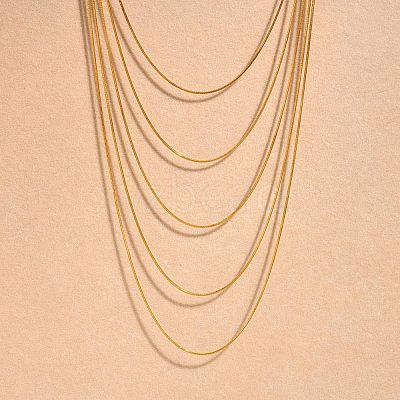 304 Stainless Steel Round Snake Chain Multi Layered Necklaces for Women NJEW-U025-01G-01-1