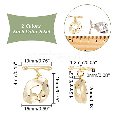 12 Sets 2 Colors Brass Toggle Clasps KK-AR0003-11-1