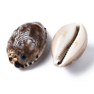 Printed Natural Cowrie Shell Beads SSHEL-Q314-001-1