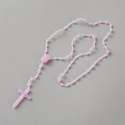 Polyester & Resin Link Chain Rosary Bead Necklaces NJEW-WH0020-72B-1