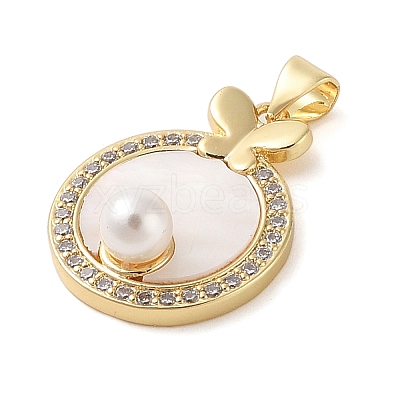 Brass & Shell & Clear Cubic Zirconia Pendants KK-I712-15G-1