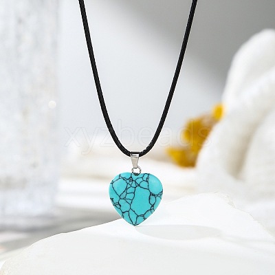 Synthetic Turquoise Heart Pendant Black Cord Necklaces NI9317-7-1