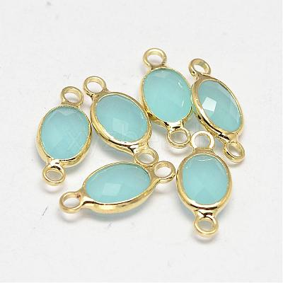 Oval Faceted Golden Brass Glass Links connectors GLAA-O014-24G-1