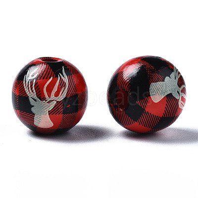 Painted Natural Wood European Beads LS-WOOD-S057-036A-1
