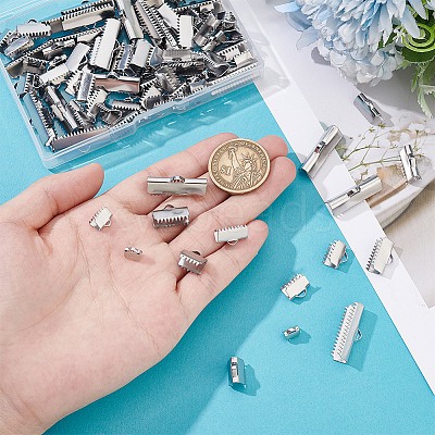 120Pcs 6 Styles 304 Stainless Steel Ribbon Crimp Ends STAS-UN0063-91P-1