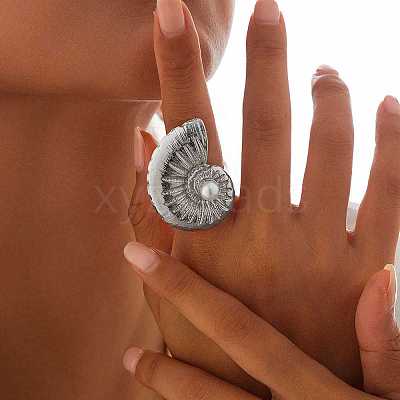 Conch Alloy Adjustable Rings for Women RJEW-B108-03P-1