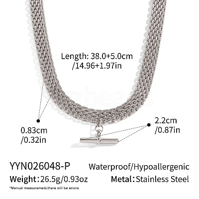 304 Stainless Steel Column Bar Pendant Mesh Chain Necklaces for Women GV4804-2-1