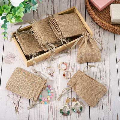 20Pcs Rectangle Polyester Imitation Burlap Packing Pouches Drawstring Bags ABAG-TA0001-95B-1
