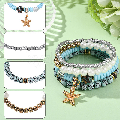 1 Set Synthetic Moonstone & Pearl Stretch Bracelets Set BJEW-SP0001-10-1