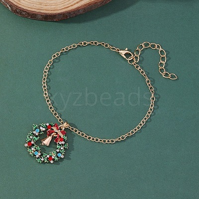 Christmas Wreath & Bell Alloy Rhinestone Pendant Necklaces & Dangle Earrings & Charm Bracelets & Brooch Sets WG06691-09-1