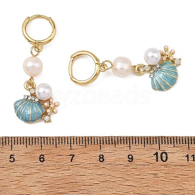 Natural Cultured Freshwater Pearl & Brass Enamel Hoop Dangle Earrings for Women EJEW-JE07268-02-1